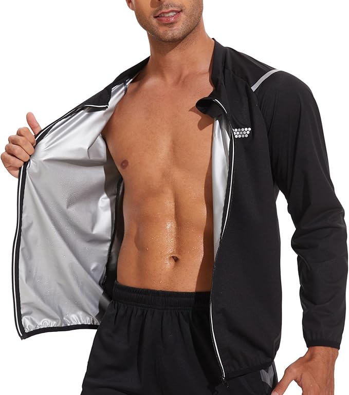Sauna Jacket for Men – Long Sleeve Sweat Suit with Zipper | Workout, Gym & Boxing Training Shirt