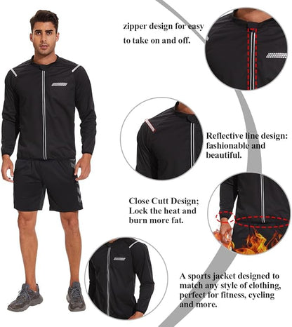 Sauna Jacket for Men – Long Sleeve Sweat Suit with Zipper | Workout, Gym & Boxing Training Shirt