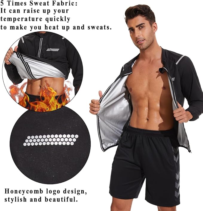 Sauna Jacket for Men – Long Sleeve Sweat Suit with Zipper | Workout, Gym & Boxing Training Shirt