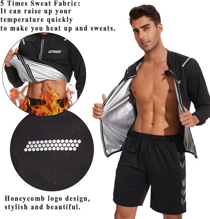 Sauna Jacket for Men – Long Sleeve Sweat Suit with Zipper | Workout, Gym & Boxing Training Shirt