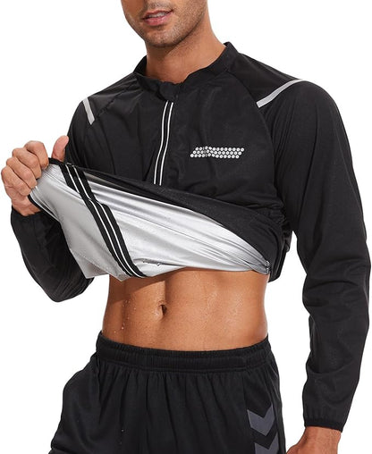 Sauna Jacket for Men – Long Sleeve Sweat Suit with Zipper | Workout, Gym & Boxing Training Shirt